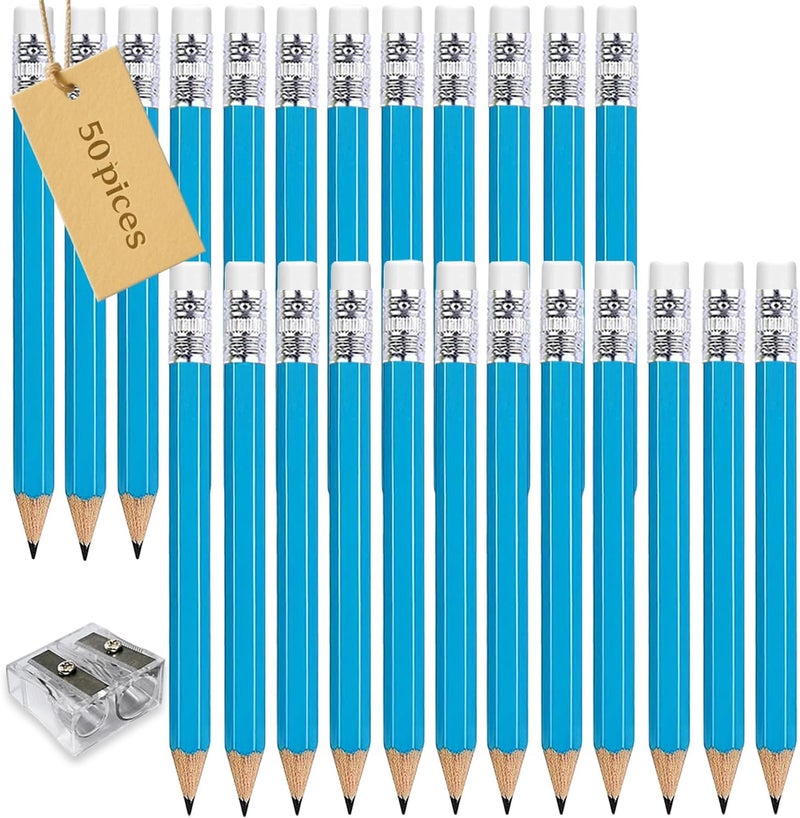 Adhere 25pcs Golf Pencils with eraser Hexagon Wooden Pencils Graphite 2B for Golf Event Scoring,Classroom,Wedding,Company Meetings,Pew, Pocket (z-Light blue・Hexagon・50pcs) - Image 1